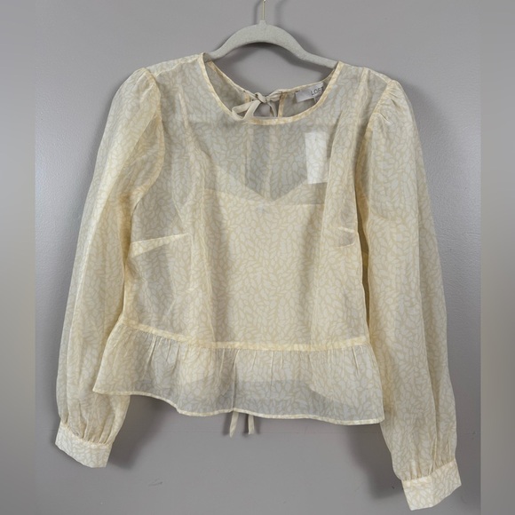 NWT Loft feather print tie back peplum blouse Cream Blouse size small - Picture 5 of 11
